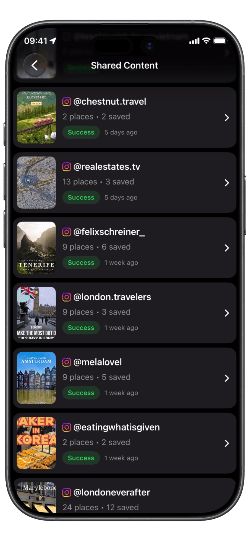 LocaFinds shared content screen